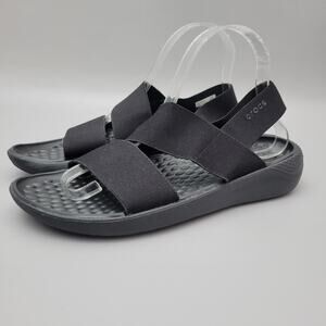 Crocs Women’s 9 Black Literide Stretch Ankle Strap Comfort Sandals Flat